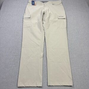 AFTCO Deckhand Fishing Pants Mens 36x32 Beige Cargo Quick Dry Flat Front